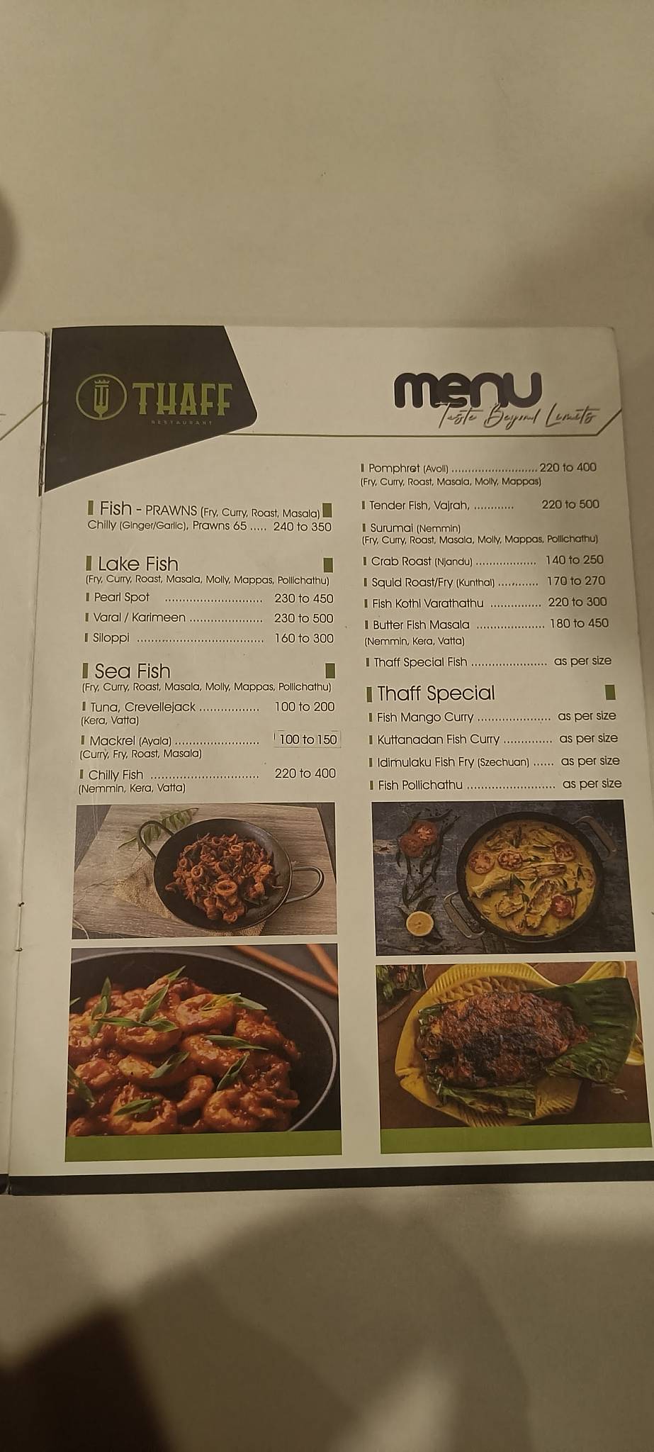 Thaff Delicacy Restaurant menu