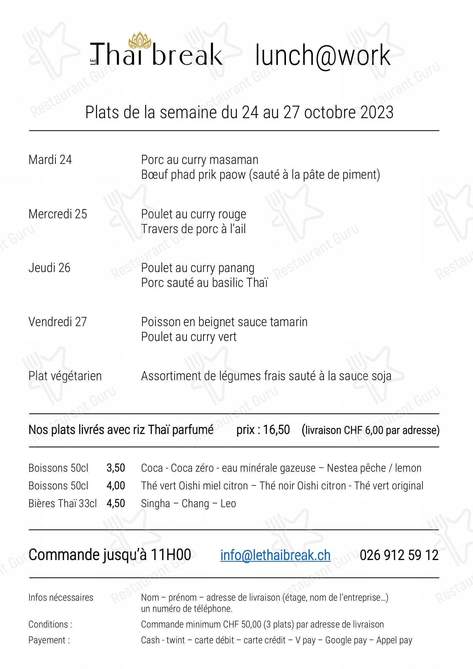 Menu bar per Thaï Break in Bulle