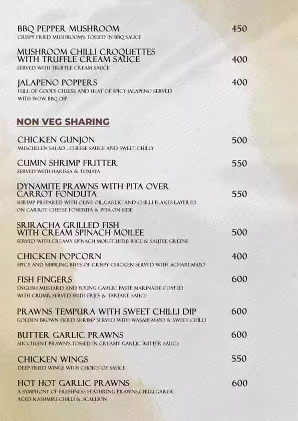 La Cena Night club in thane menu