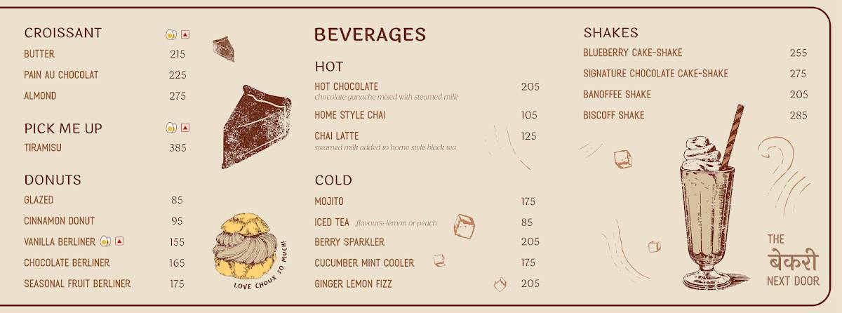 The Bakery Next Door menu