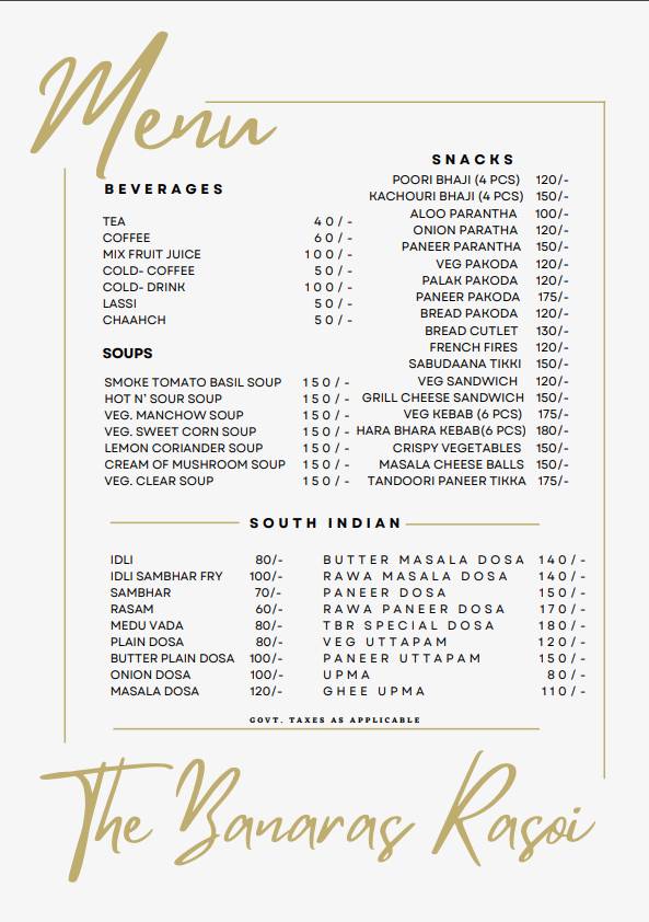The Banaras Rasoi menu