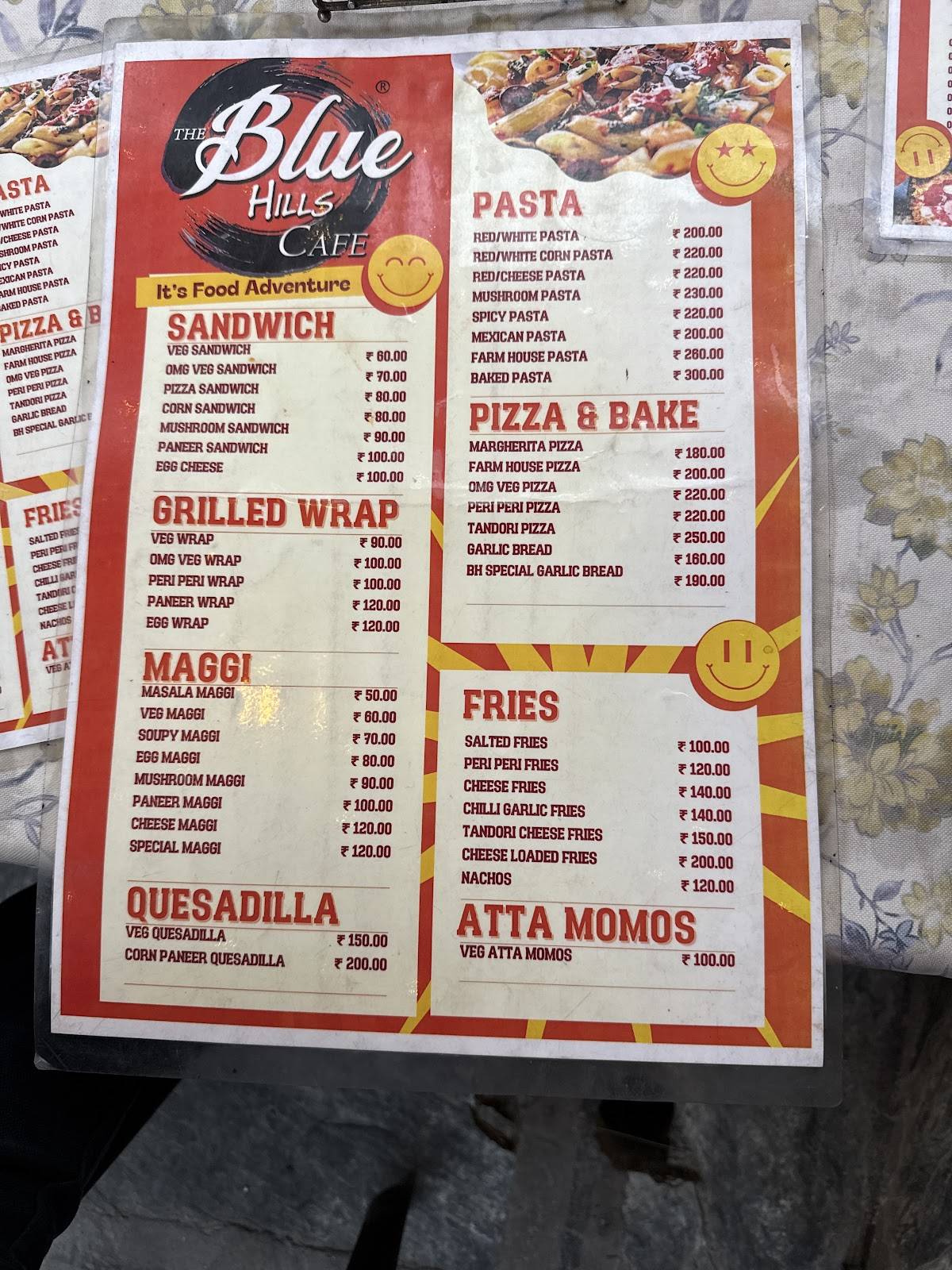 The Blue Hills Cafe menu