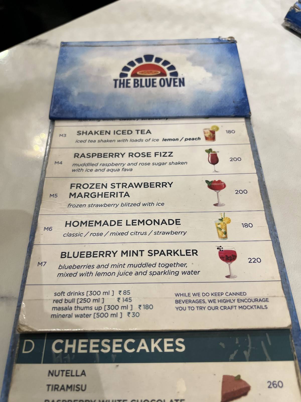 The Blue Oven menu