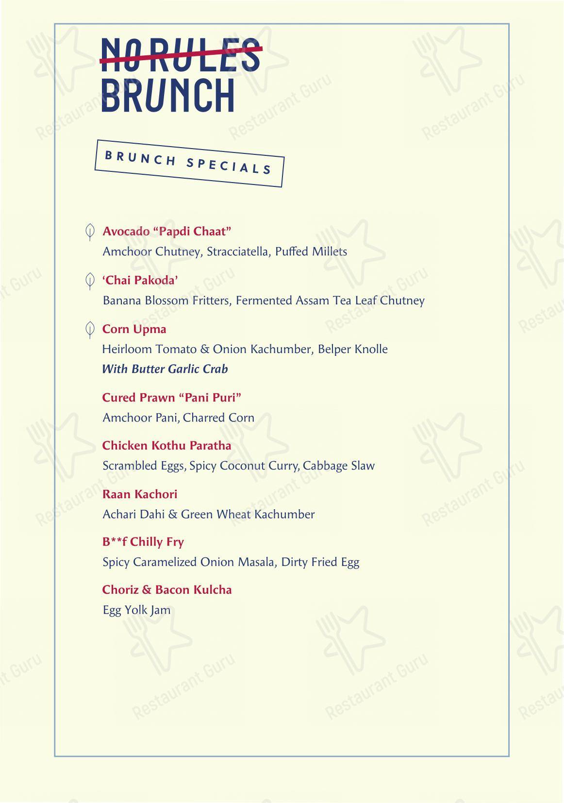 Ночное меню for The Bombay Canteen in Mumbai