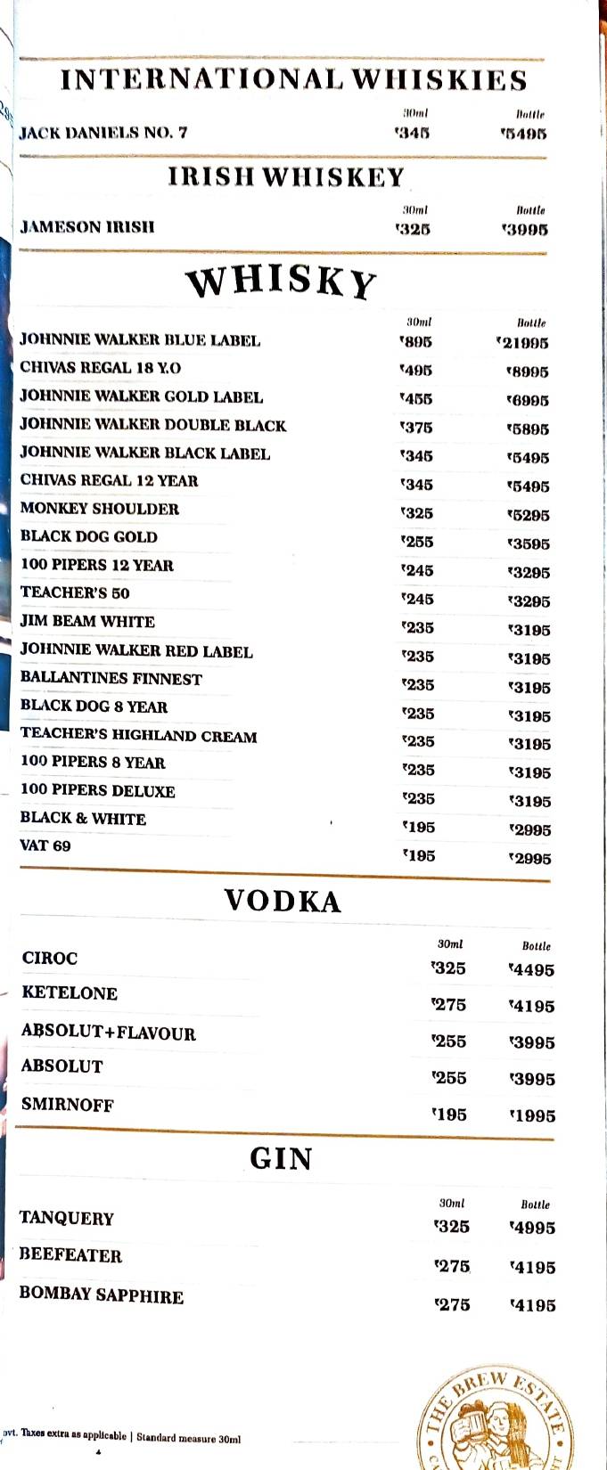 The Brew Estate Pathankot menu