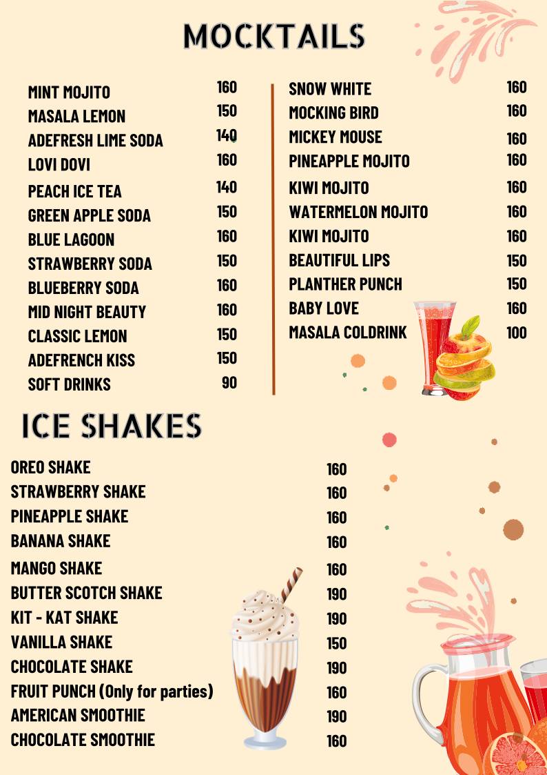 The Cabana 2.0 menu