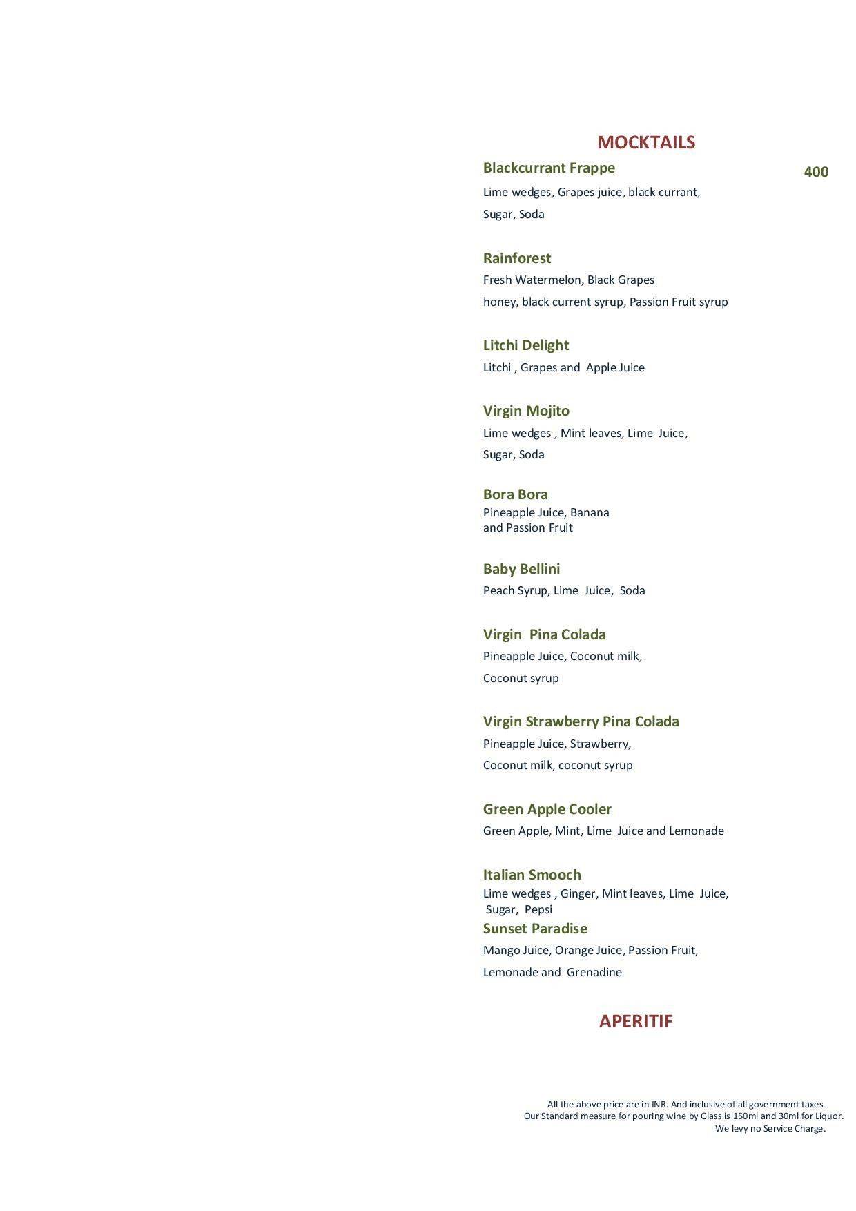 The Café at The Club menu