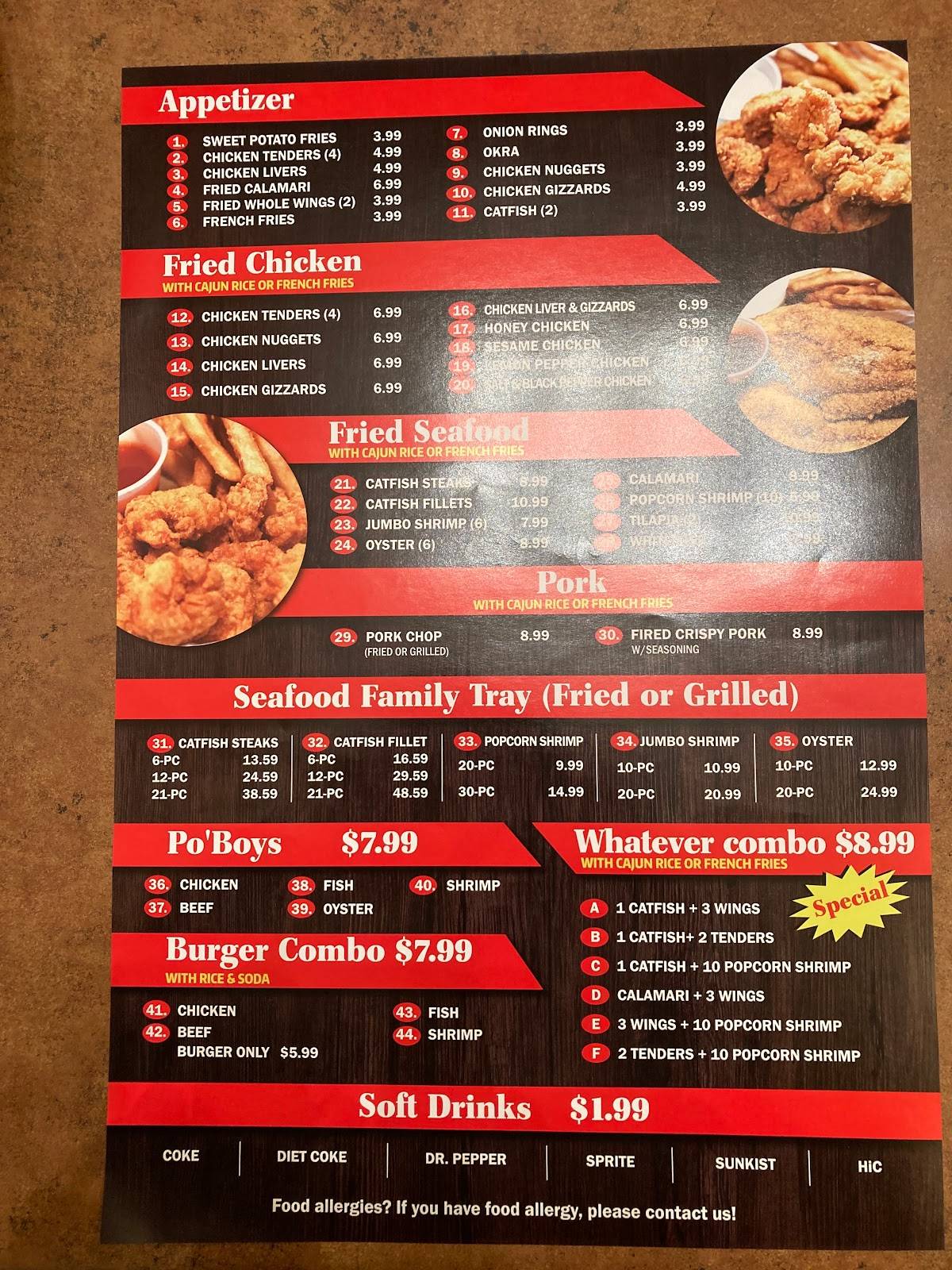 Menu at The Cajun Fried House restaurant, Pine Bluff