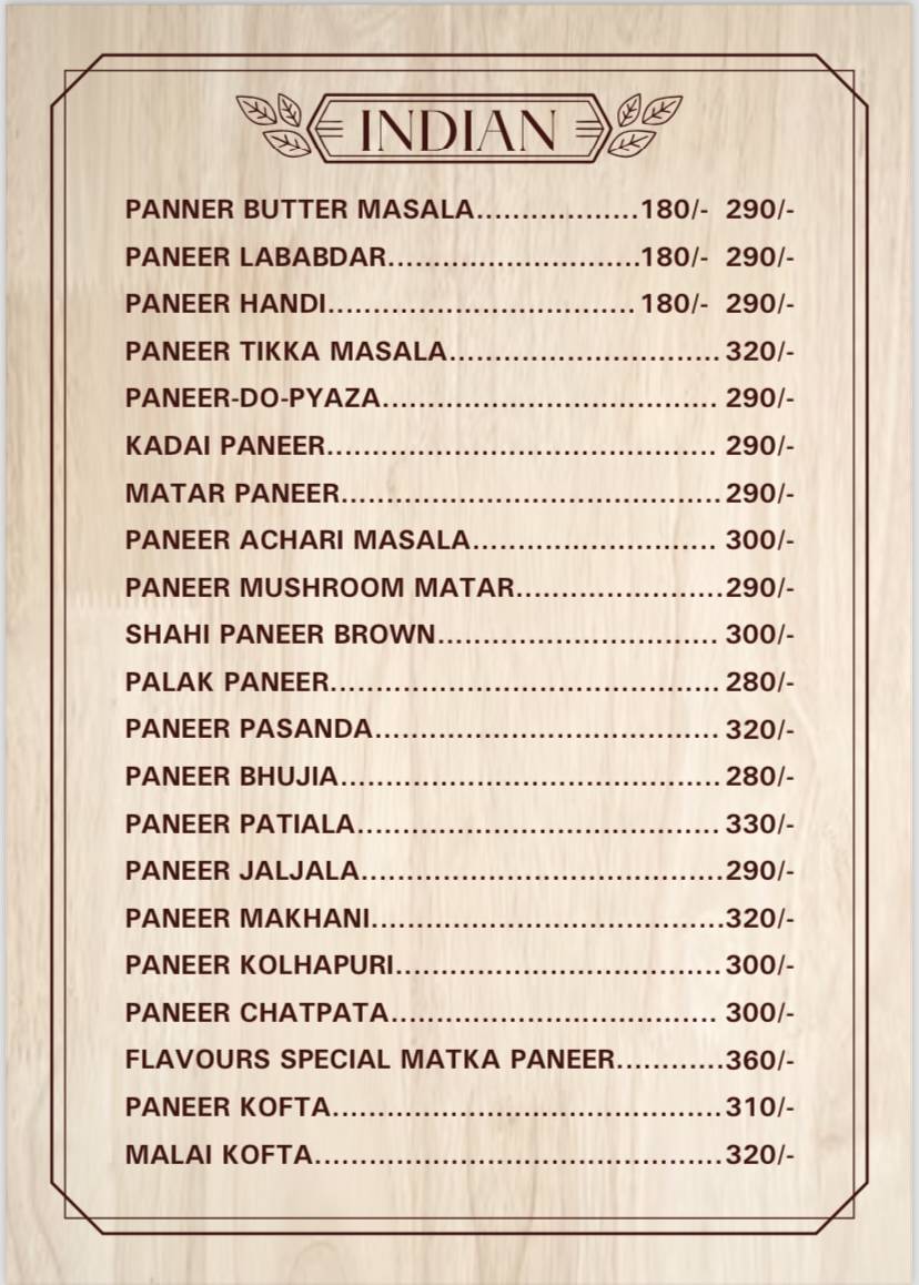 The Flavours menu