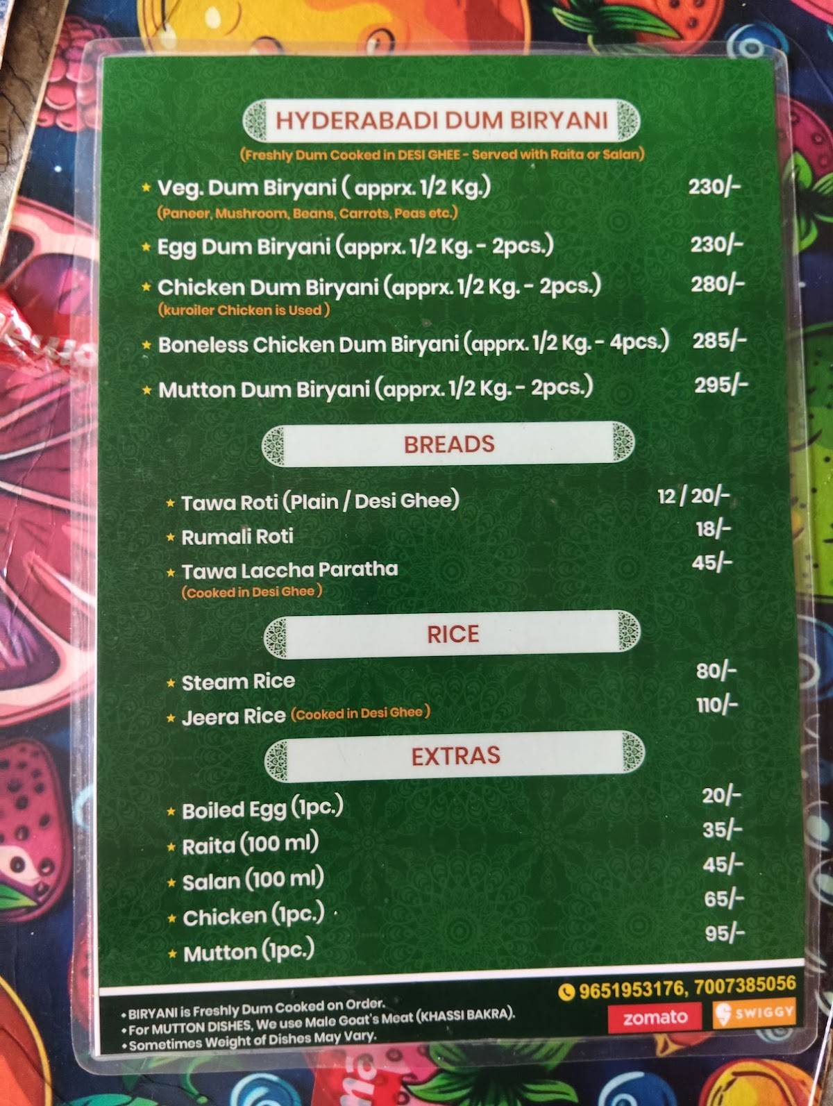 The Handi King menu