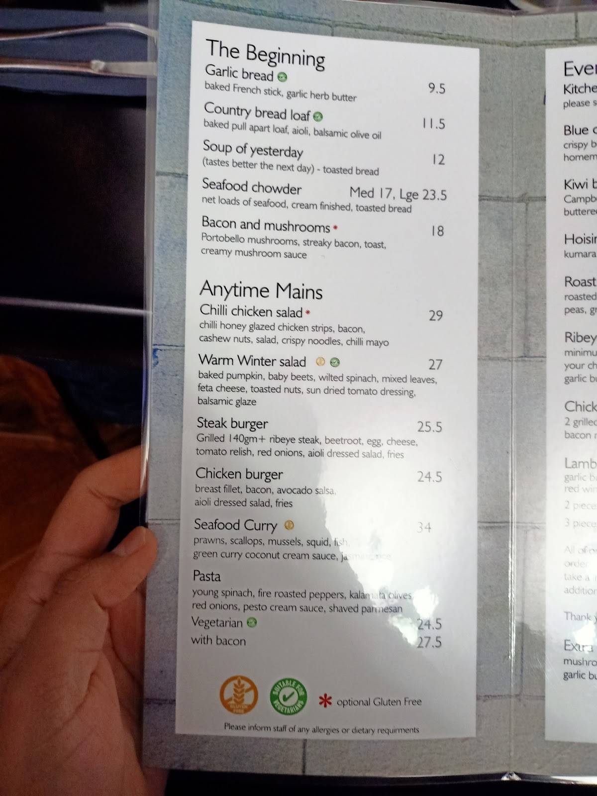 Menu at The Last Post, Restaurant, Bar & Catering Service, Oamaru