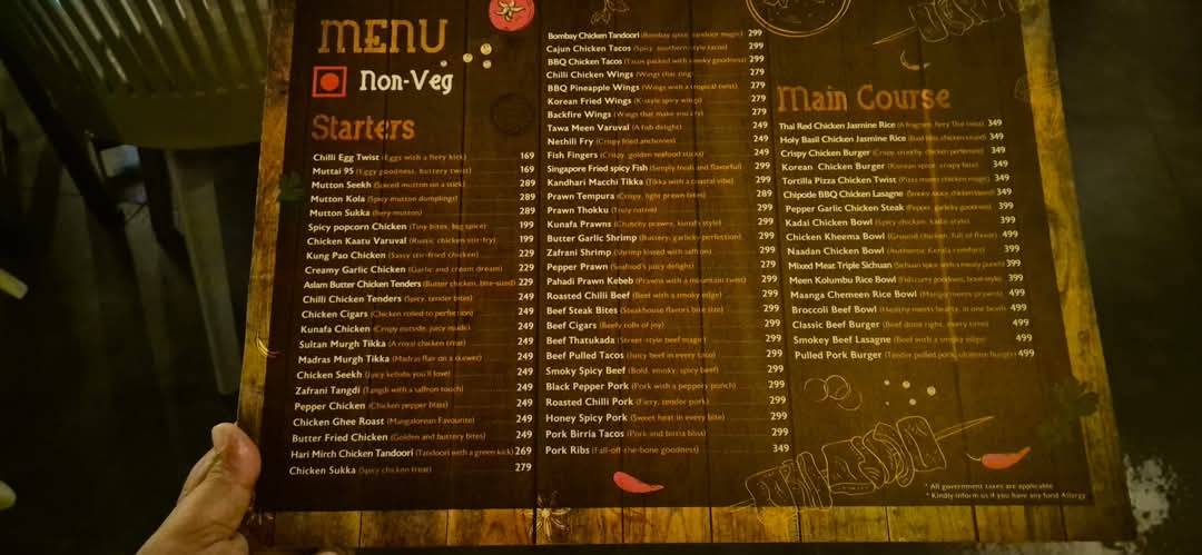 The Madras Taproom menu