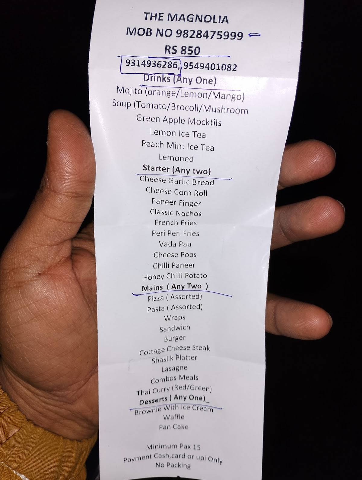 The Magnolia menu