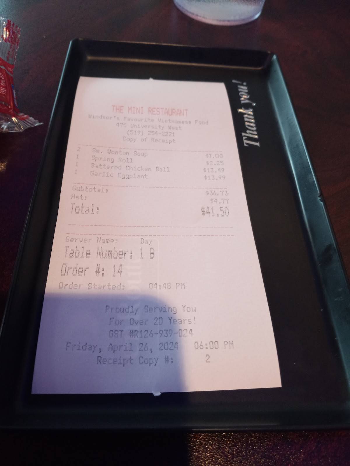 Menu de The Mini Restaurant