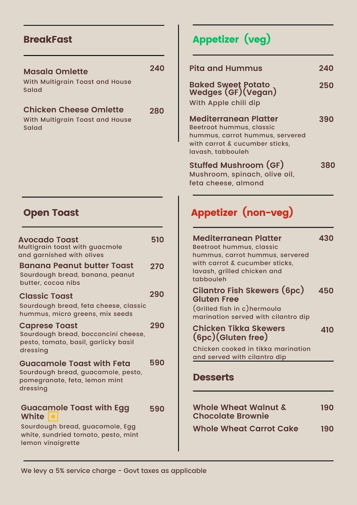 The Nature Bar - Goregaon menu