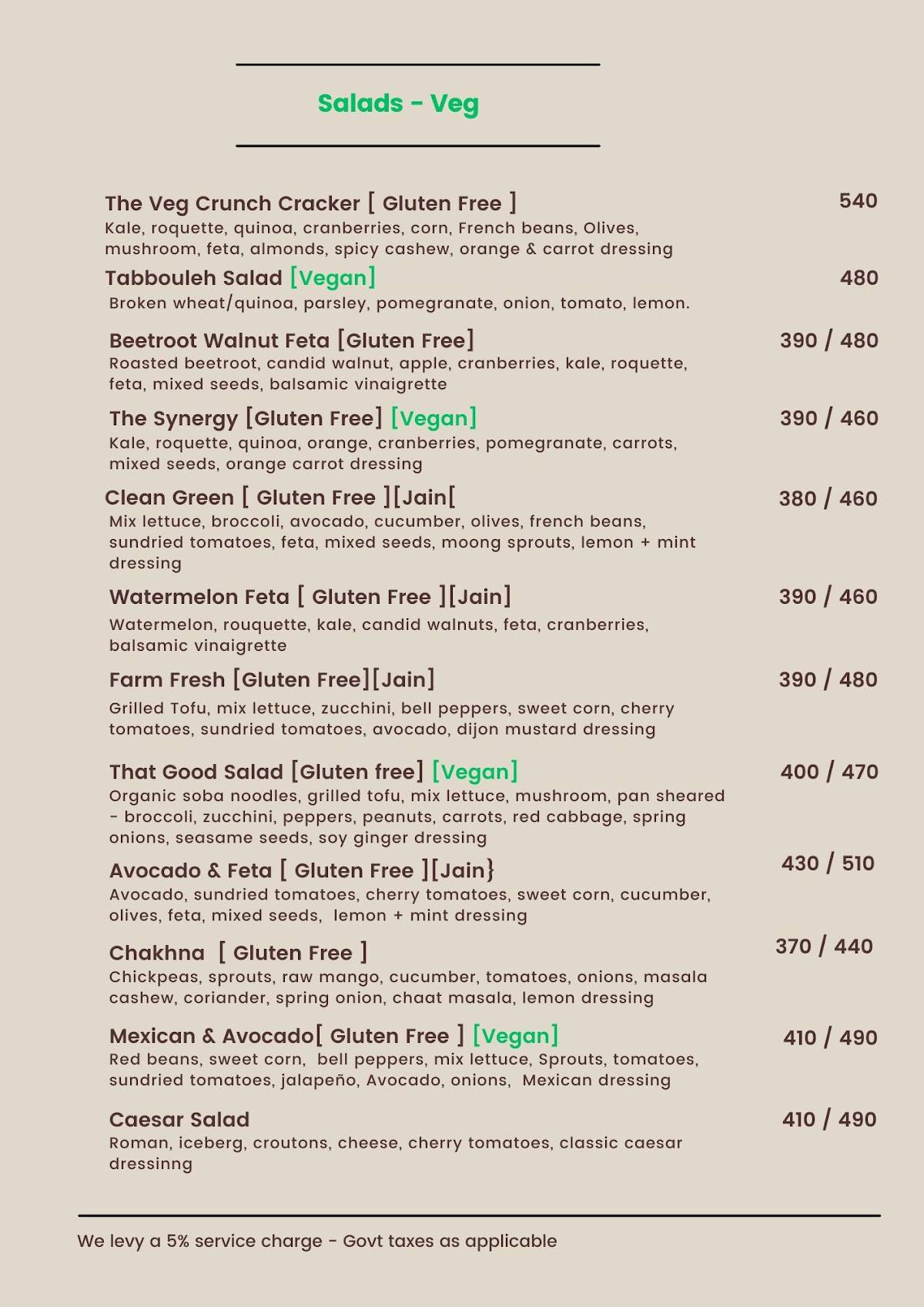 The Nature Bar - Goregaon menu