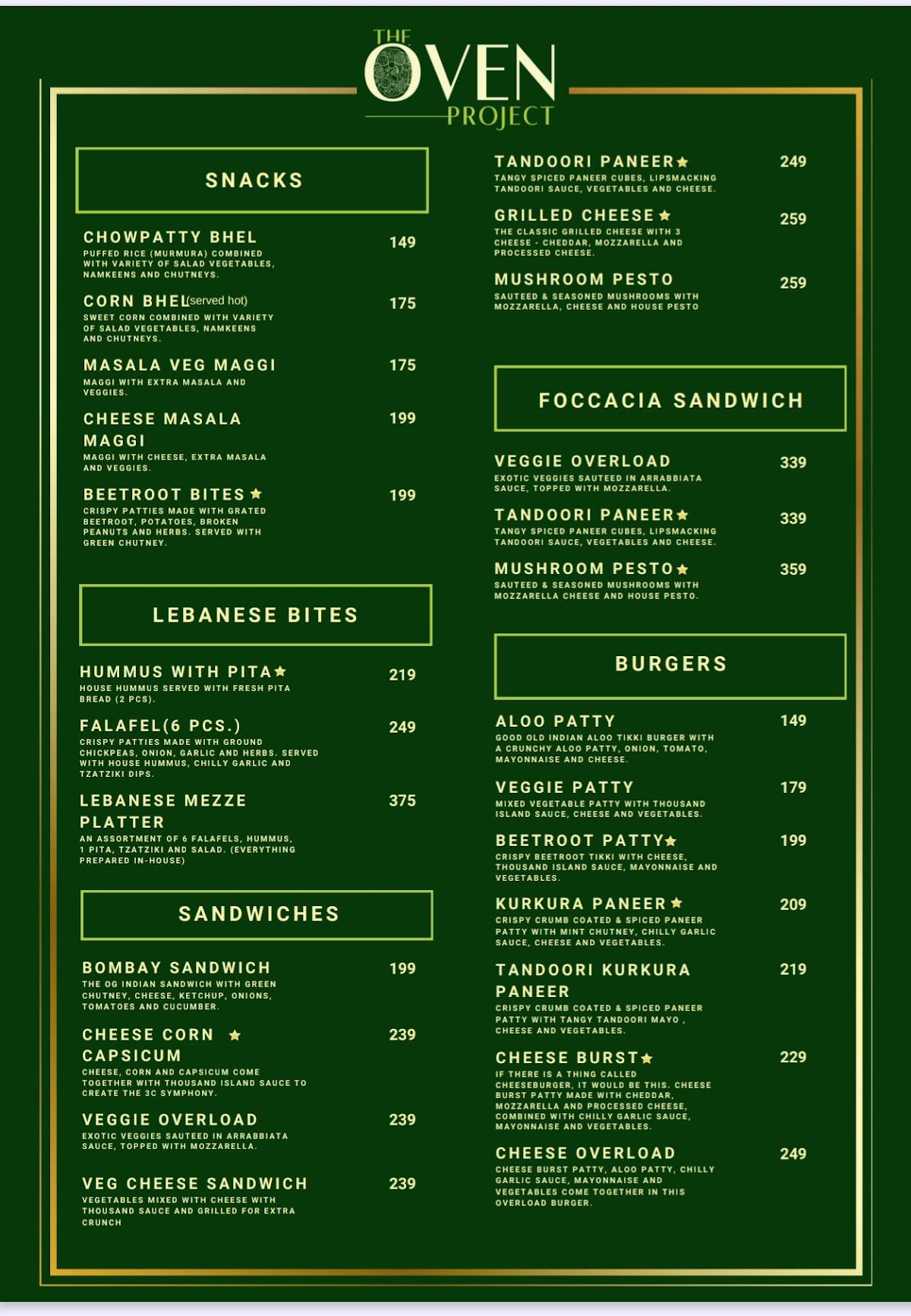 The Oven Project Cafe menu