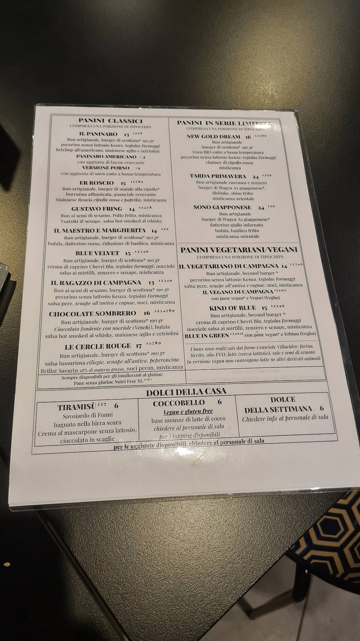 Menu di The Overlook Cagliari 