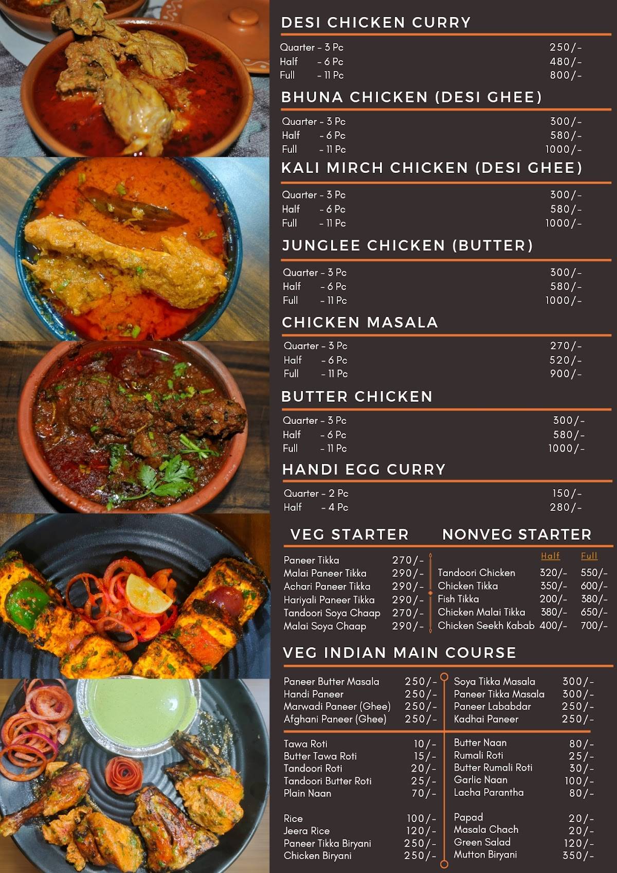 The Real Rajputana Taste (TRRT) menu