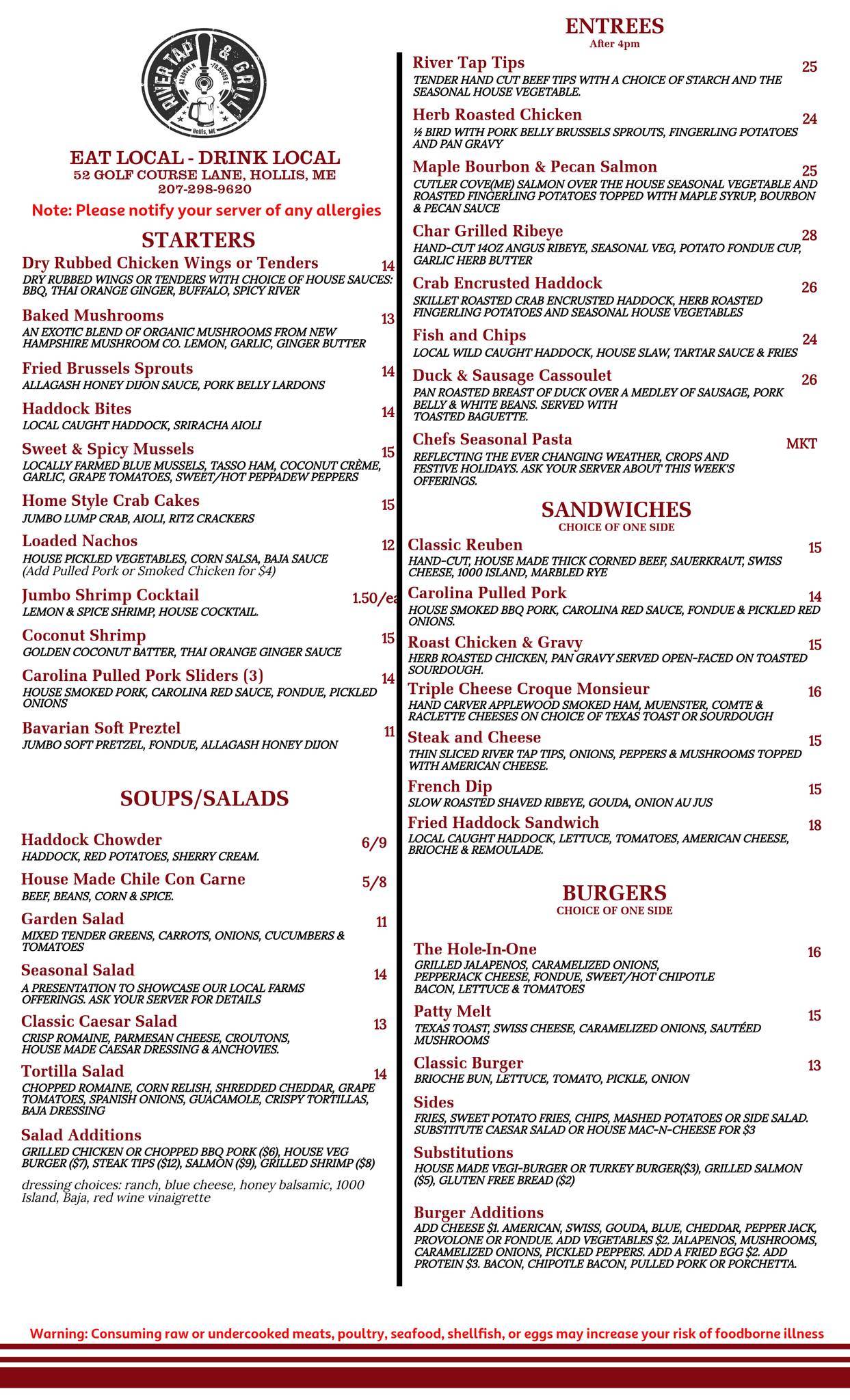 Menu At The River Tap Grill Pub Bar Hollis river-tap-and-grill-menu