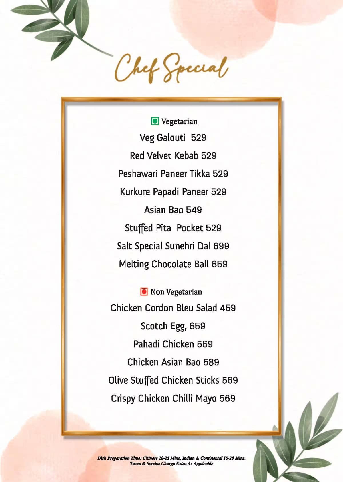 The Salt Cafe menu