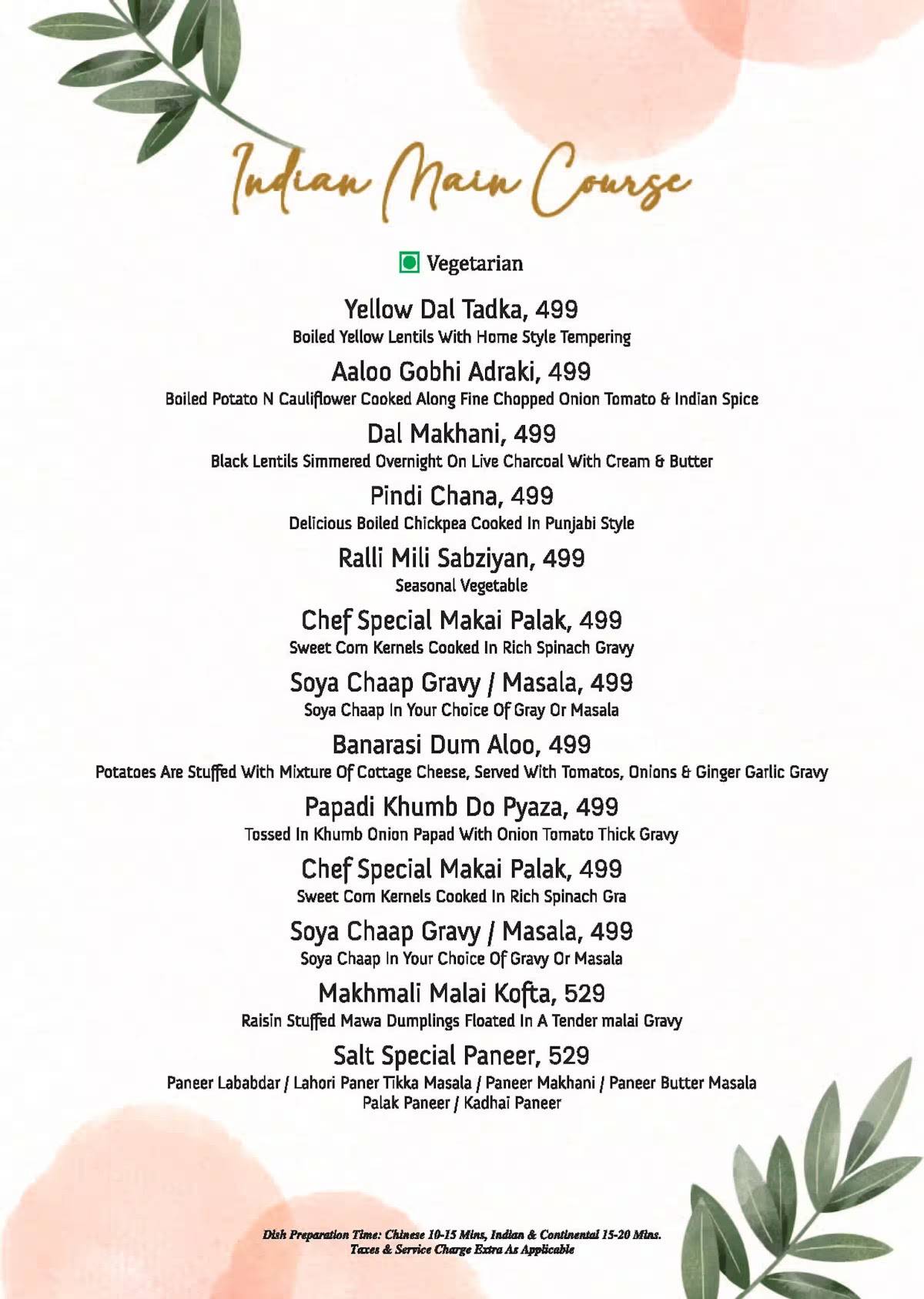 The Salt Cafe menu