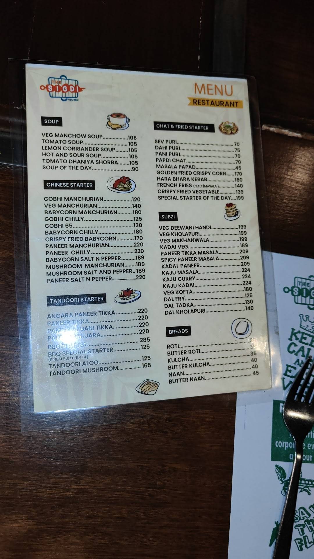 The Sigdi Veg BBQ menu