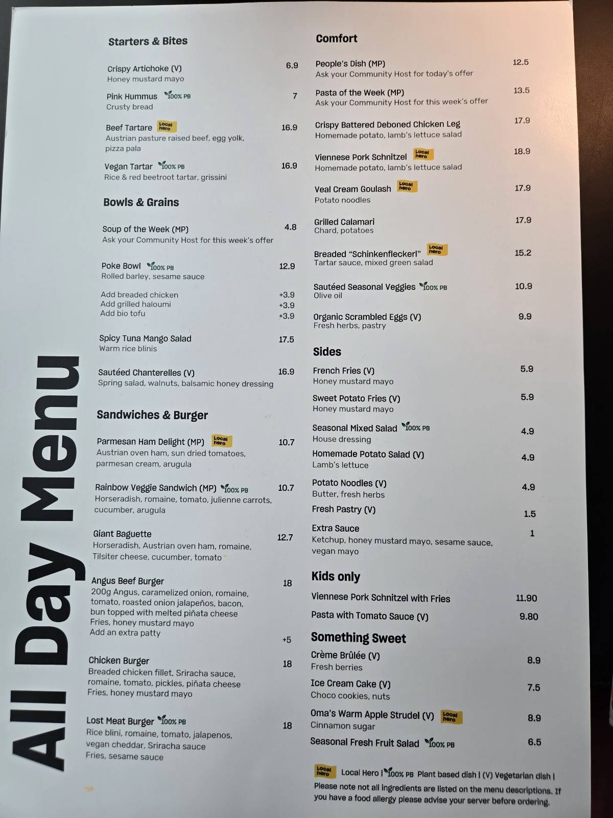 Menu de The Social Hub Restaurant & Bar Vienna