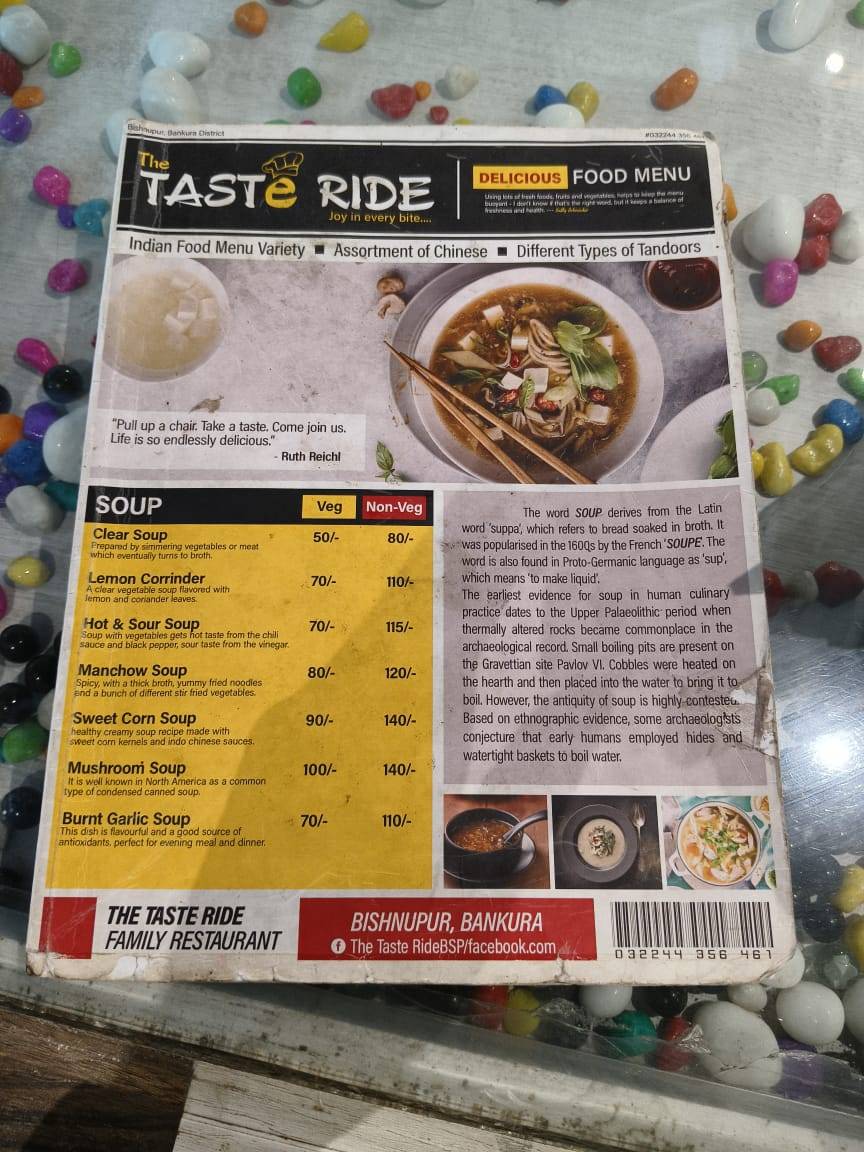 The Taste Ride menu