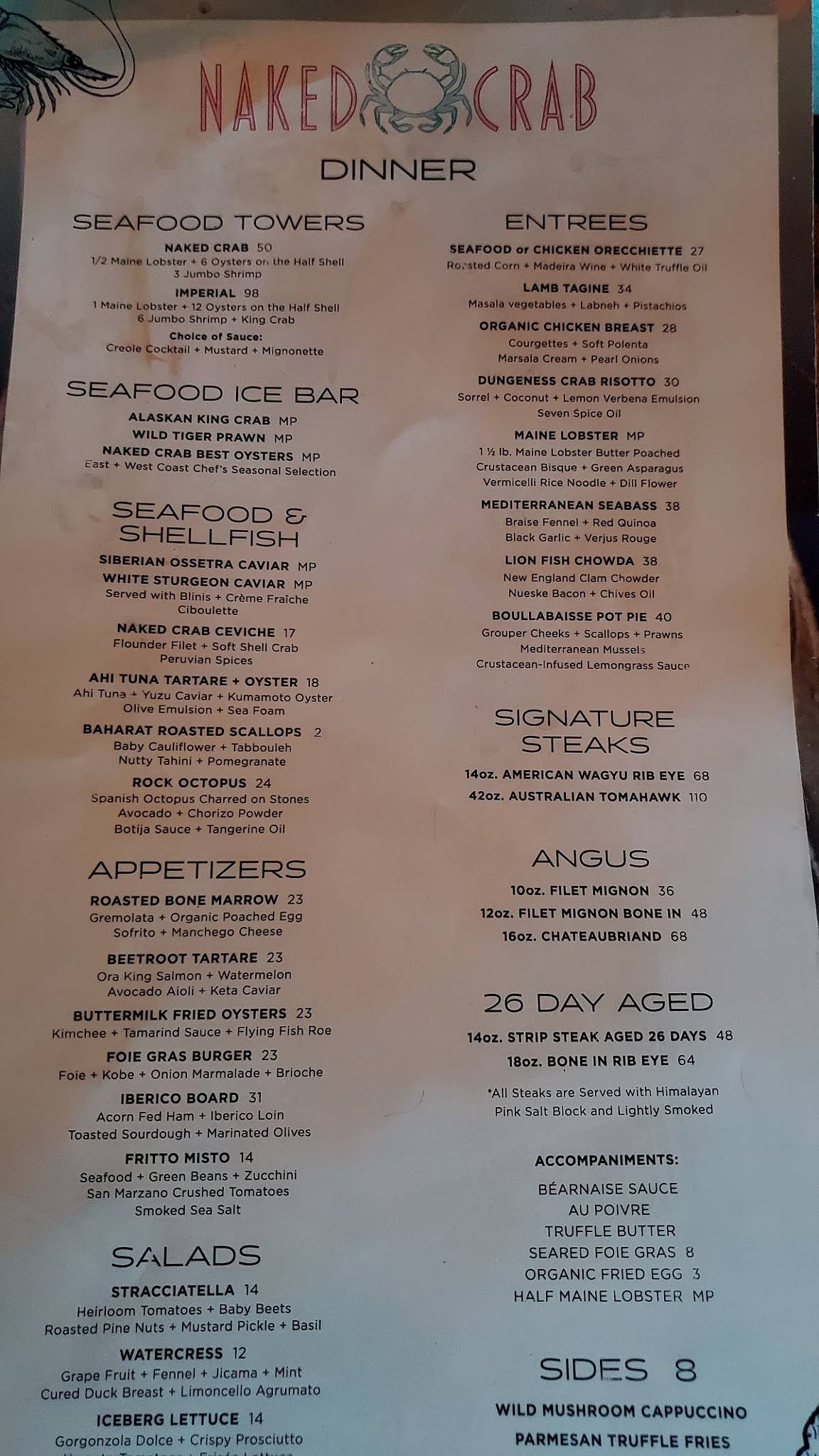 Menu at The Wreck Bar, Fort Lauderdale