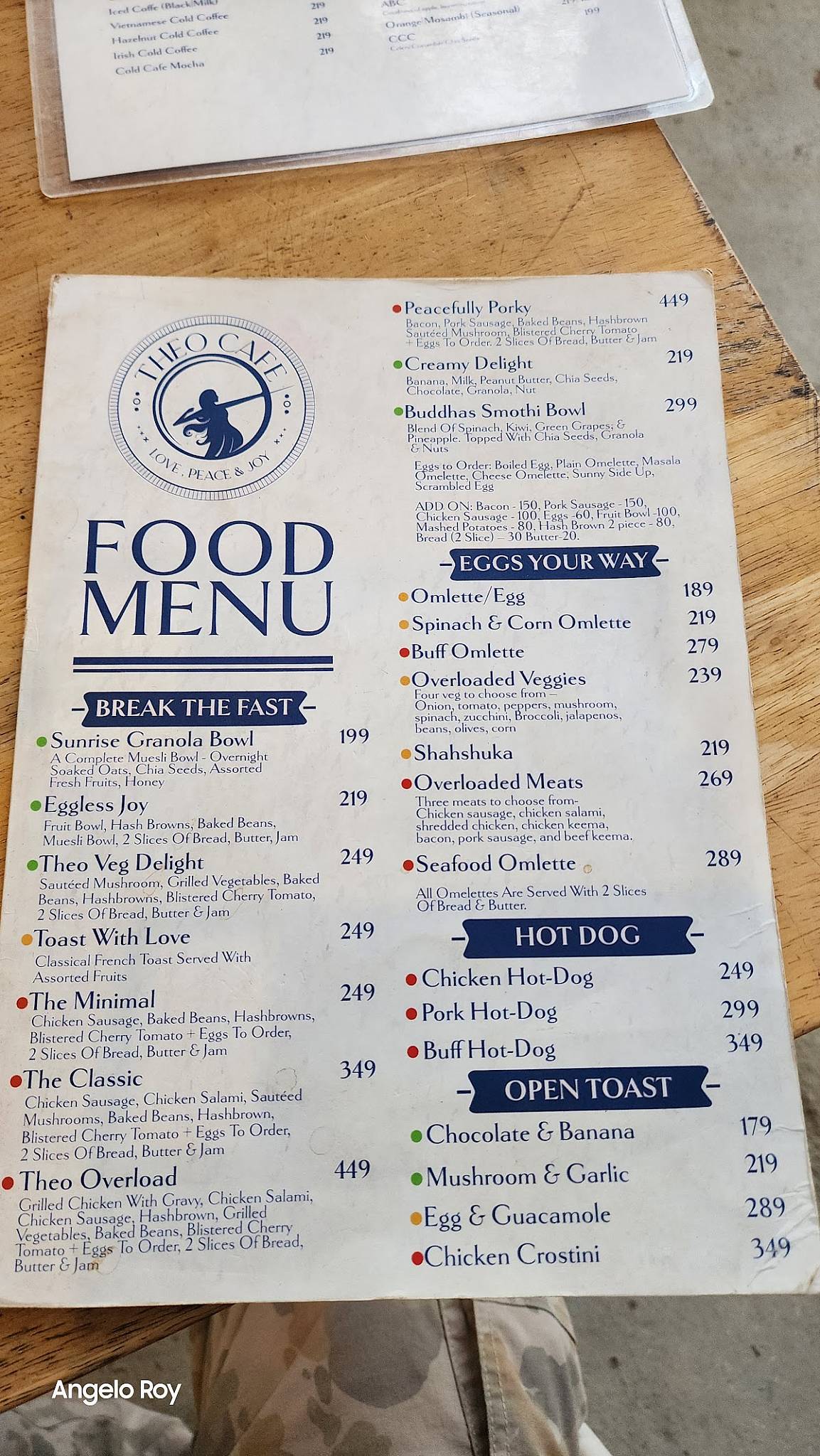 Theo Cafe menu
