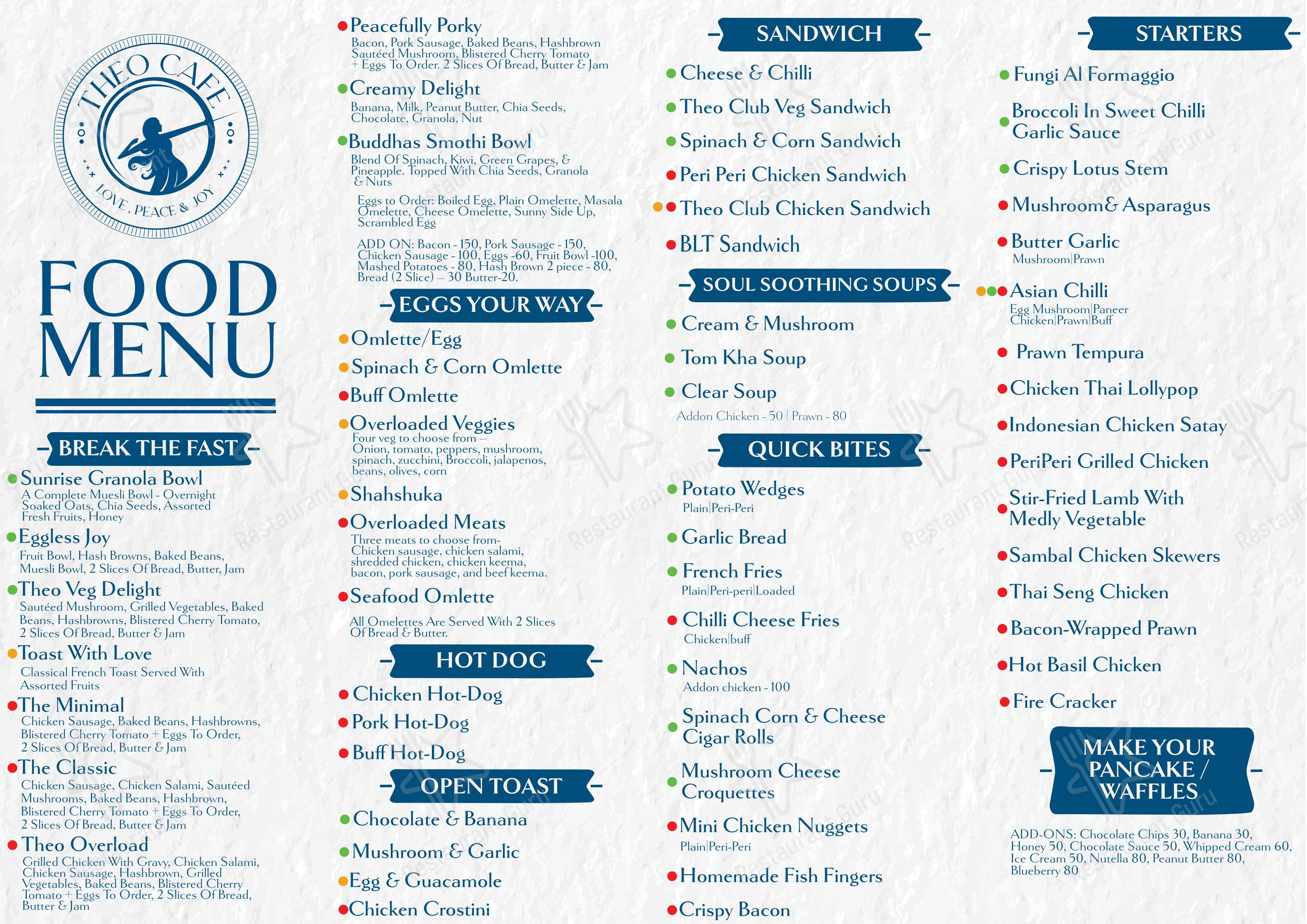 Menu for Theo Cafe in Bengaluru