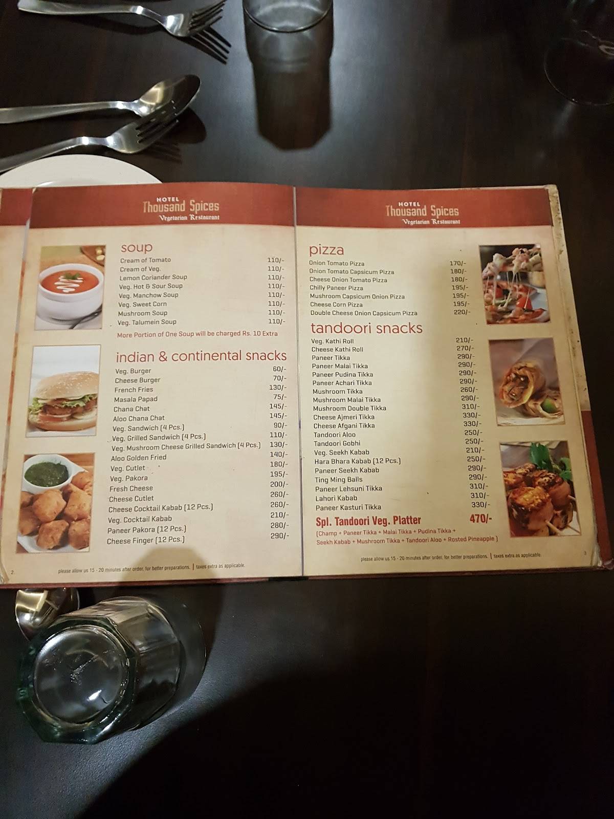 Thousand Spices Restaurant menu