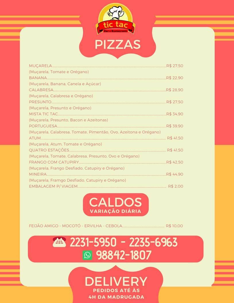 Tic Tac Restaurante e Bar cardápio