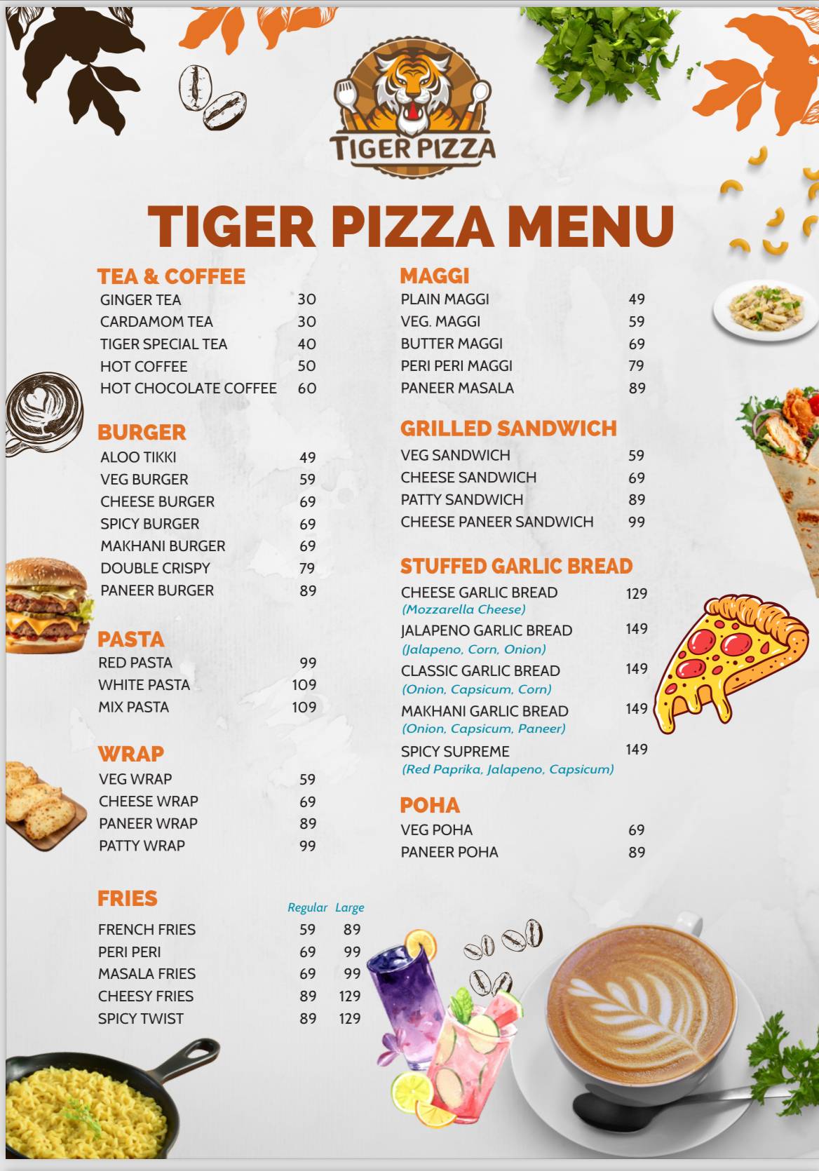 Tiger Pizza menu