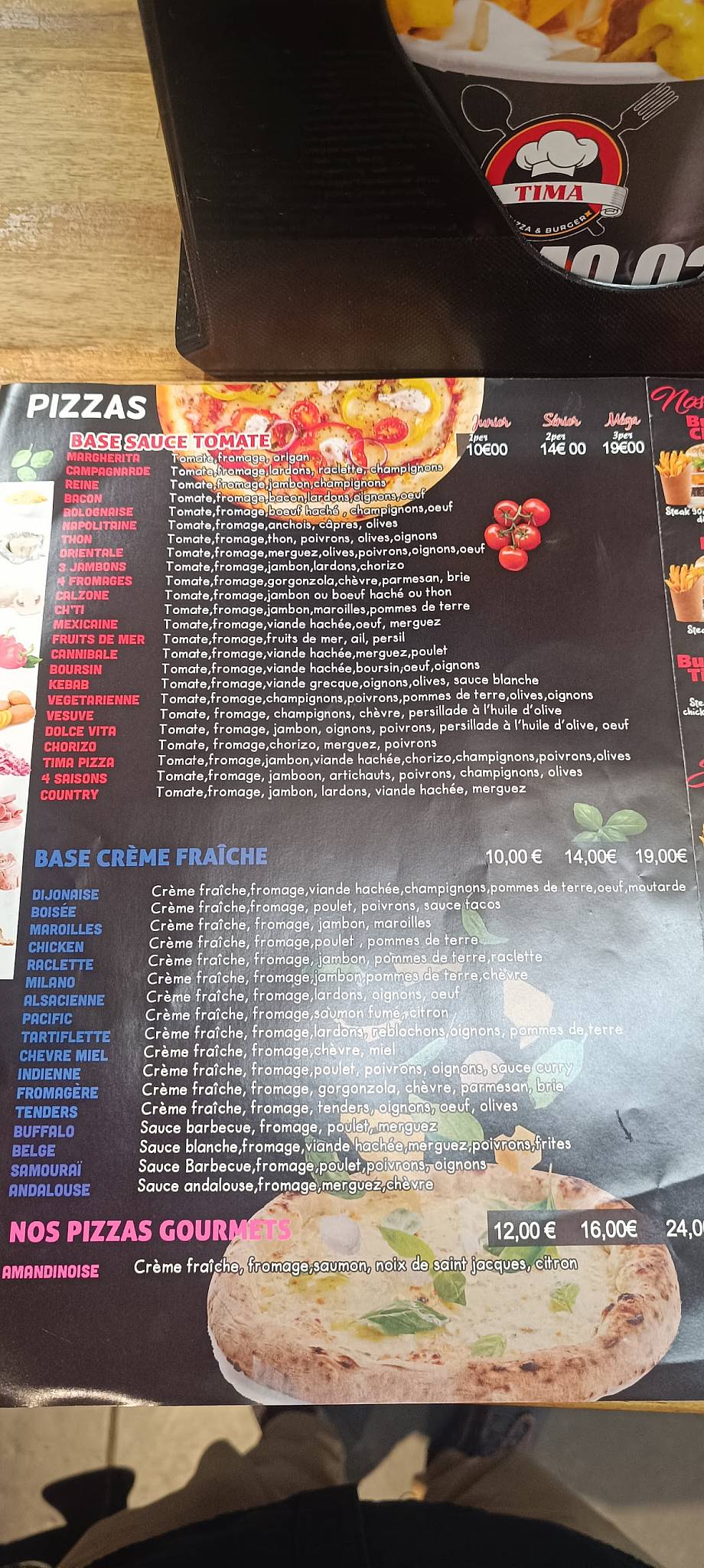 Menu de Tima Pizza & Burger