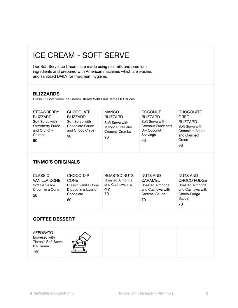 Tinmo's Coffee menu