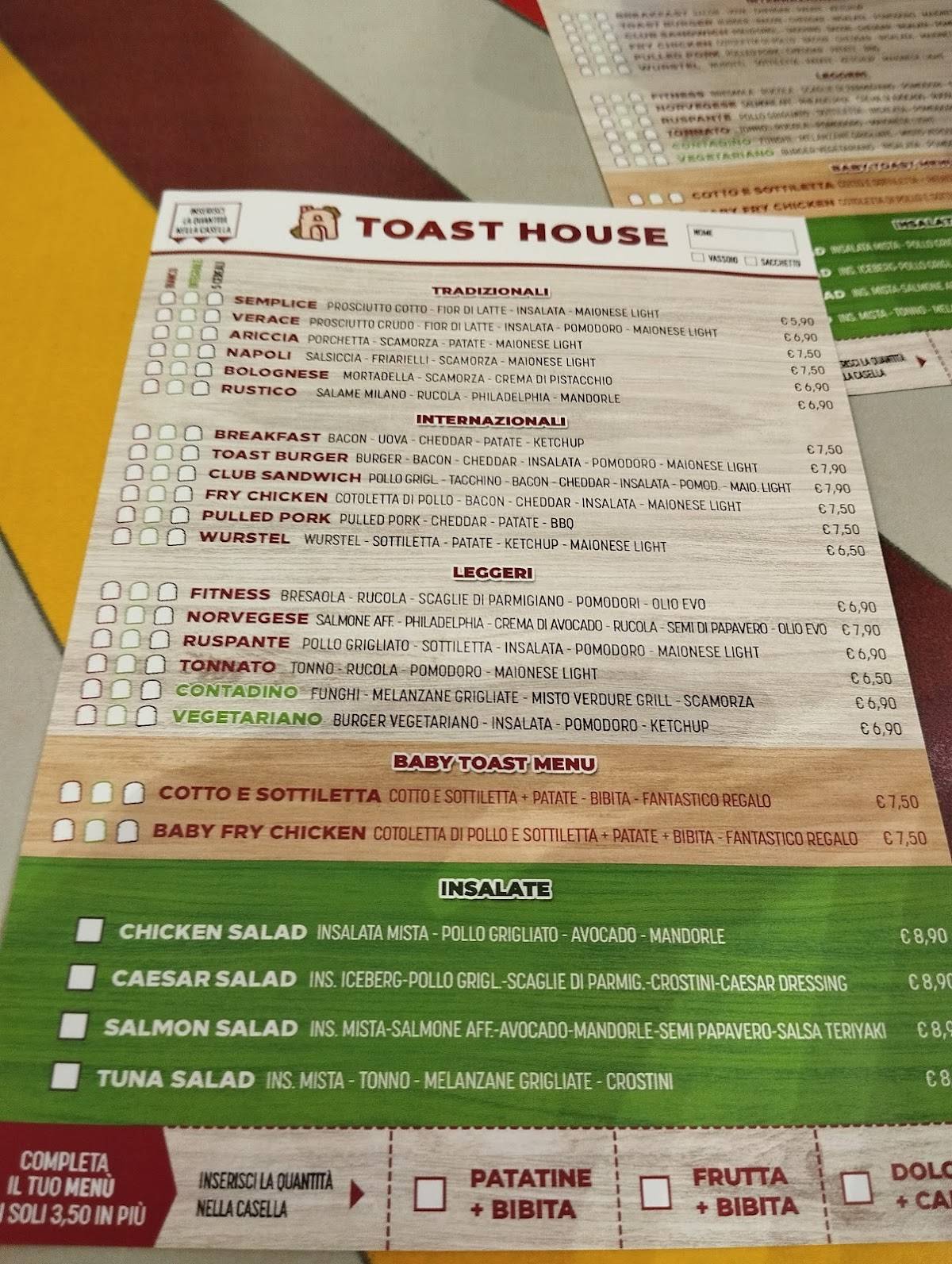 Menu di Toast House - Valecenter 