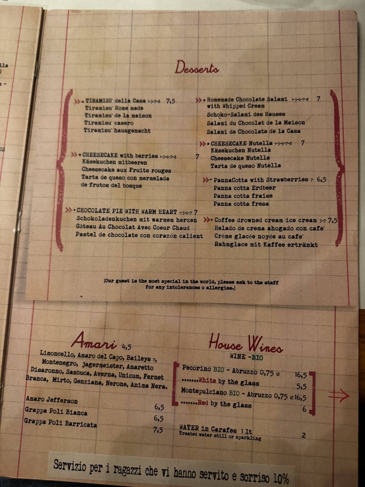 Menu di Tonnarello San Pietro 