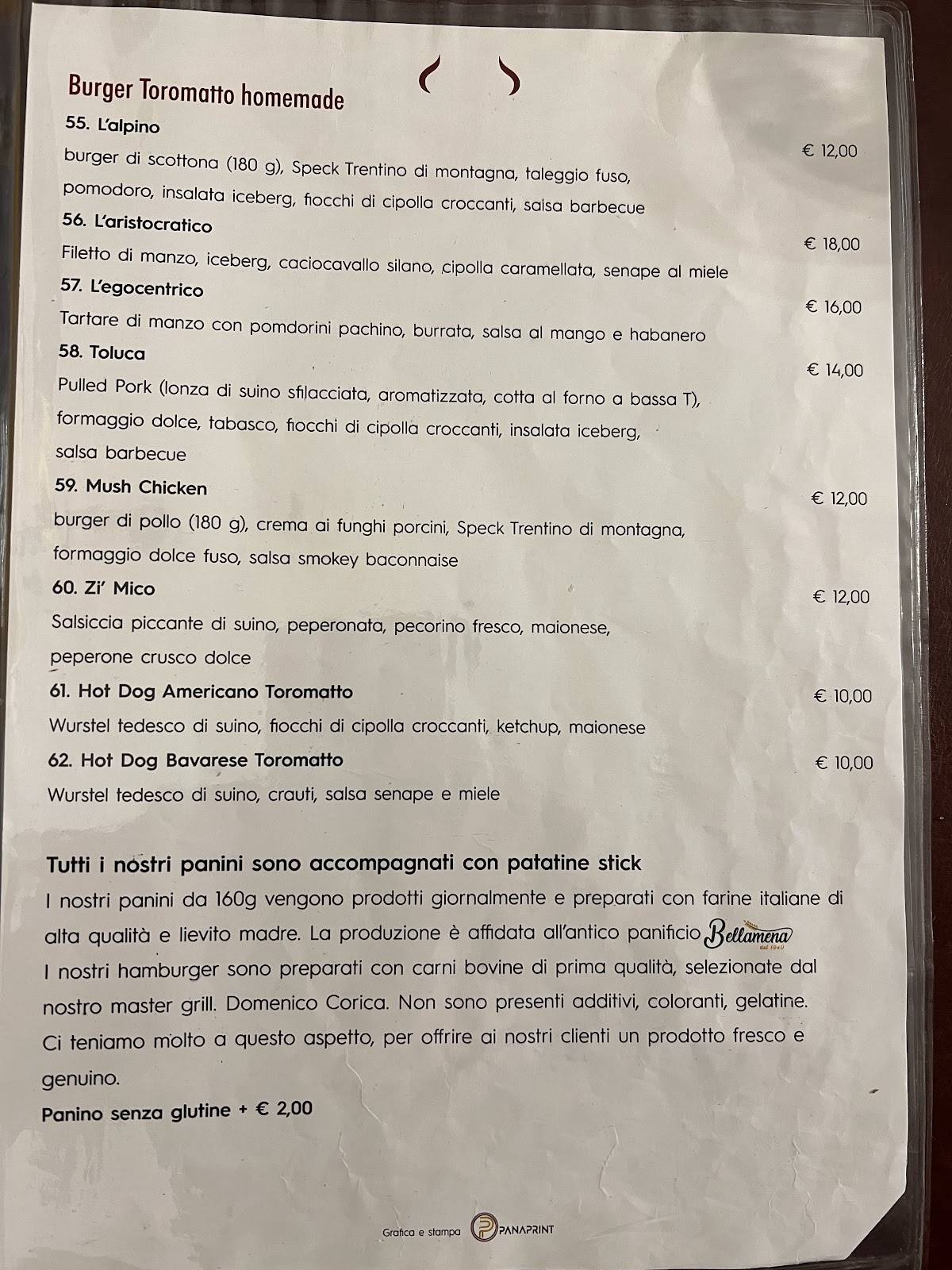 Menu di Toro Matto Steakhouse 