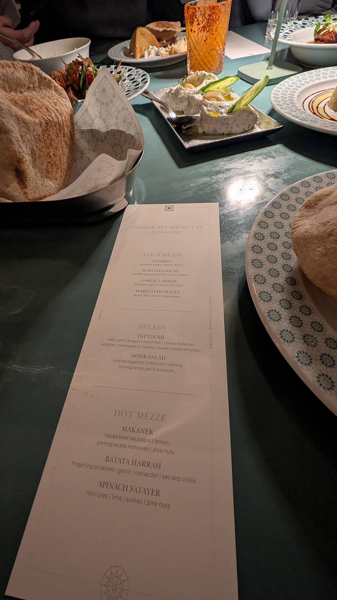 Menu de Amal Toronto