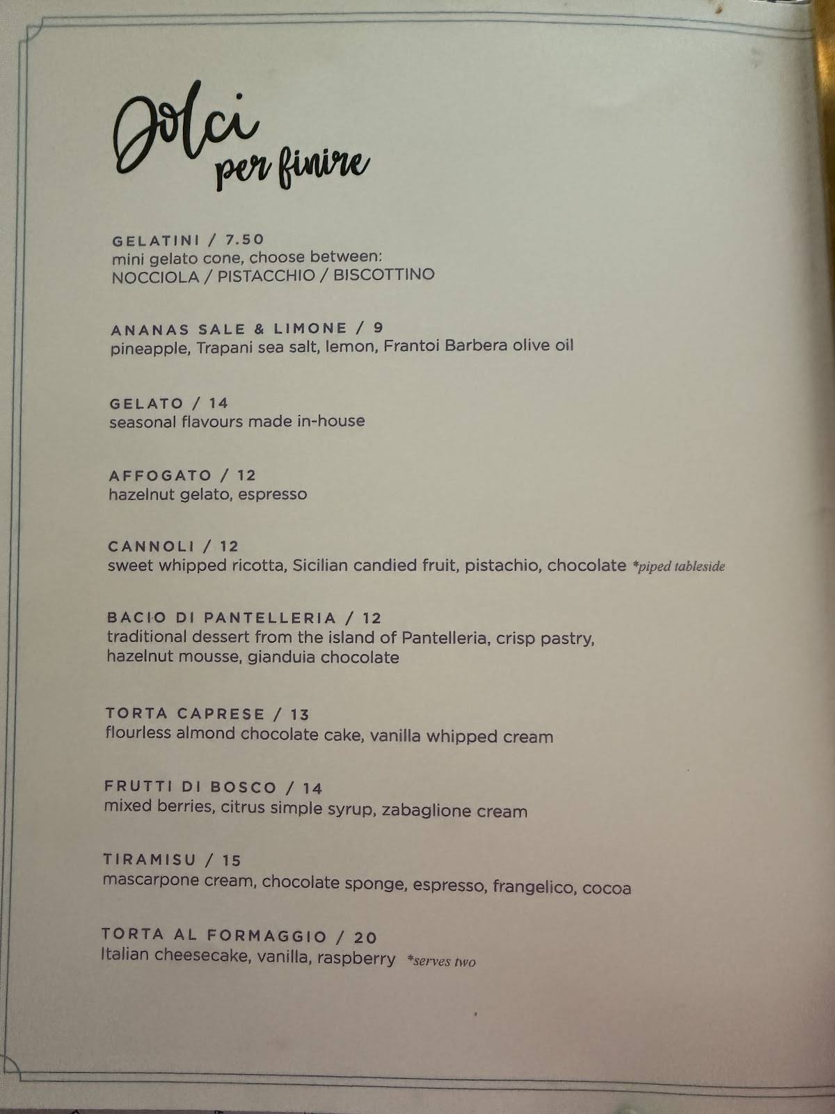 Menu de Oretta King West