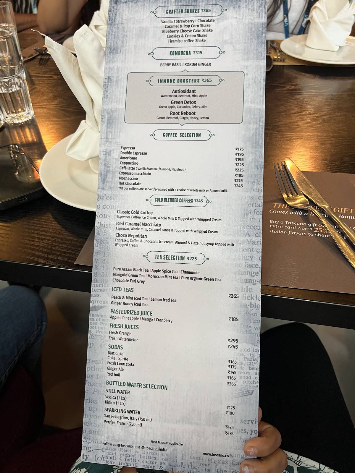 Toscano menu