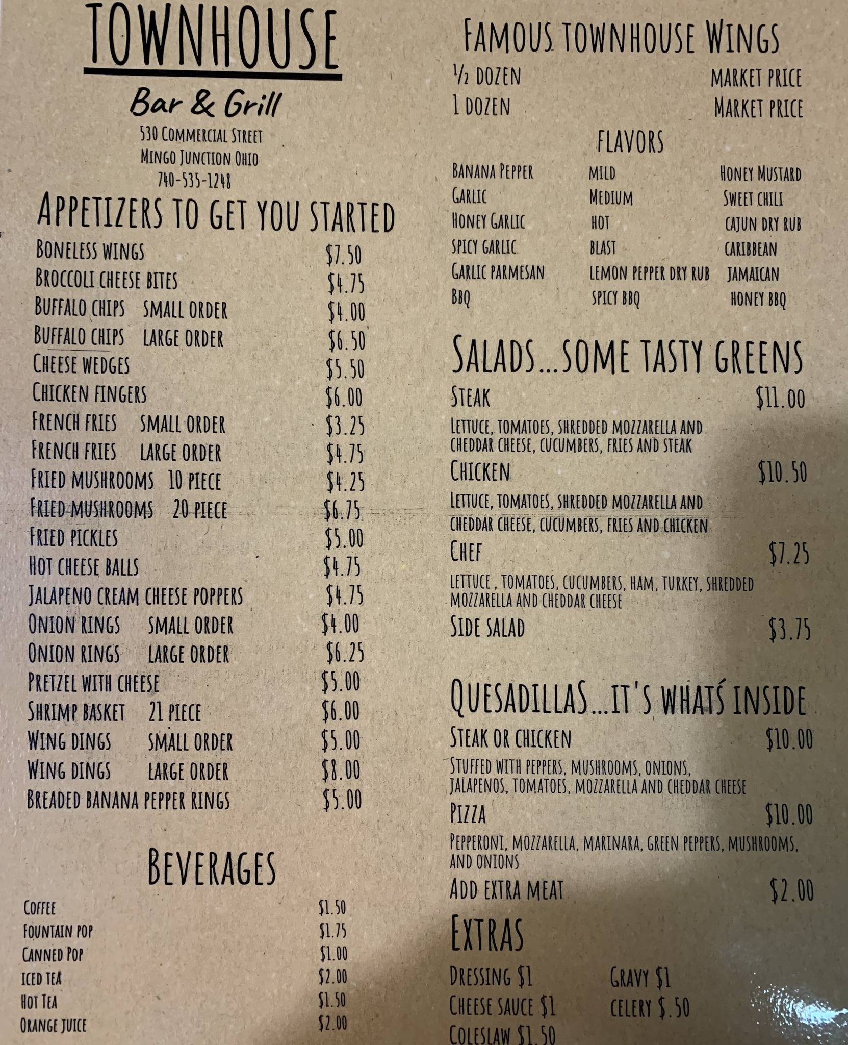 Menu at Town House Bar & Grill, Mingo Junction, 530 Commercial St