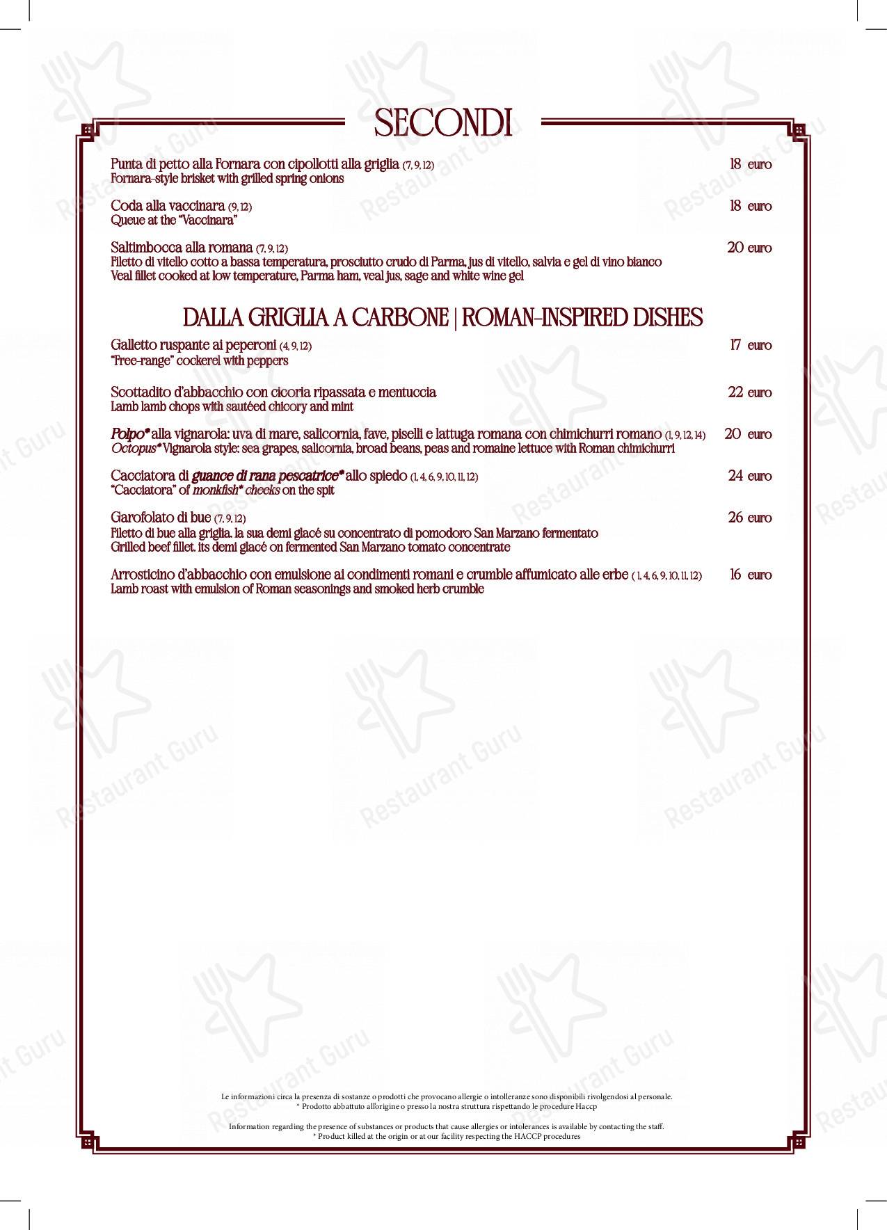 Menu per Ristorante Trastevere ristorante