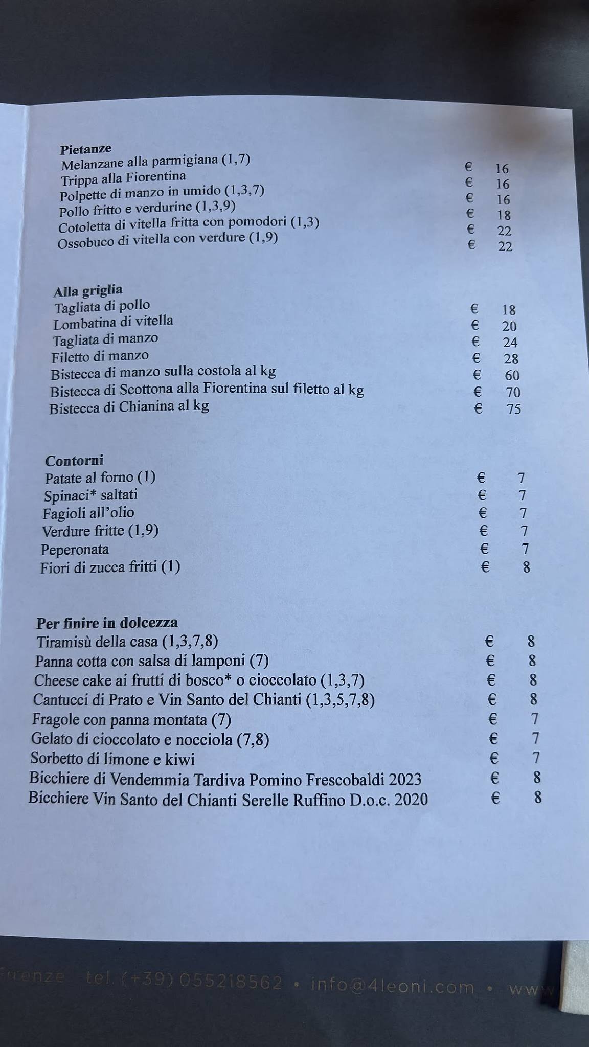 Menu di Trattoria 4 Leoni 