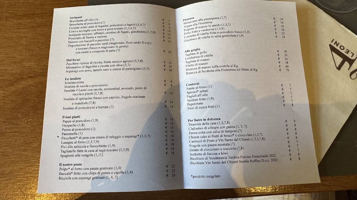 Menu di Trattoria 4 Leoni 