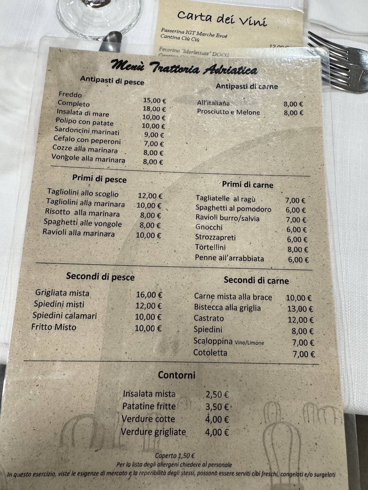 Menu di Trattoria Adriatica 