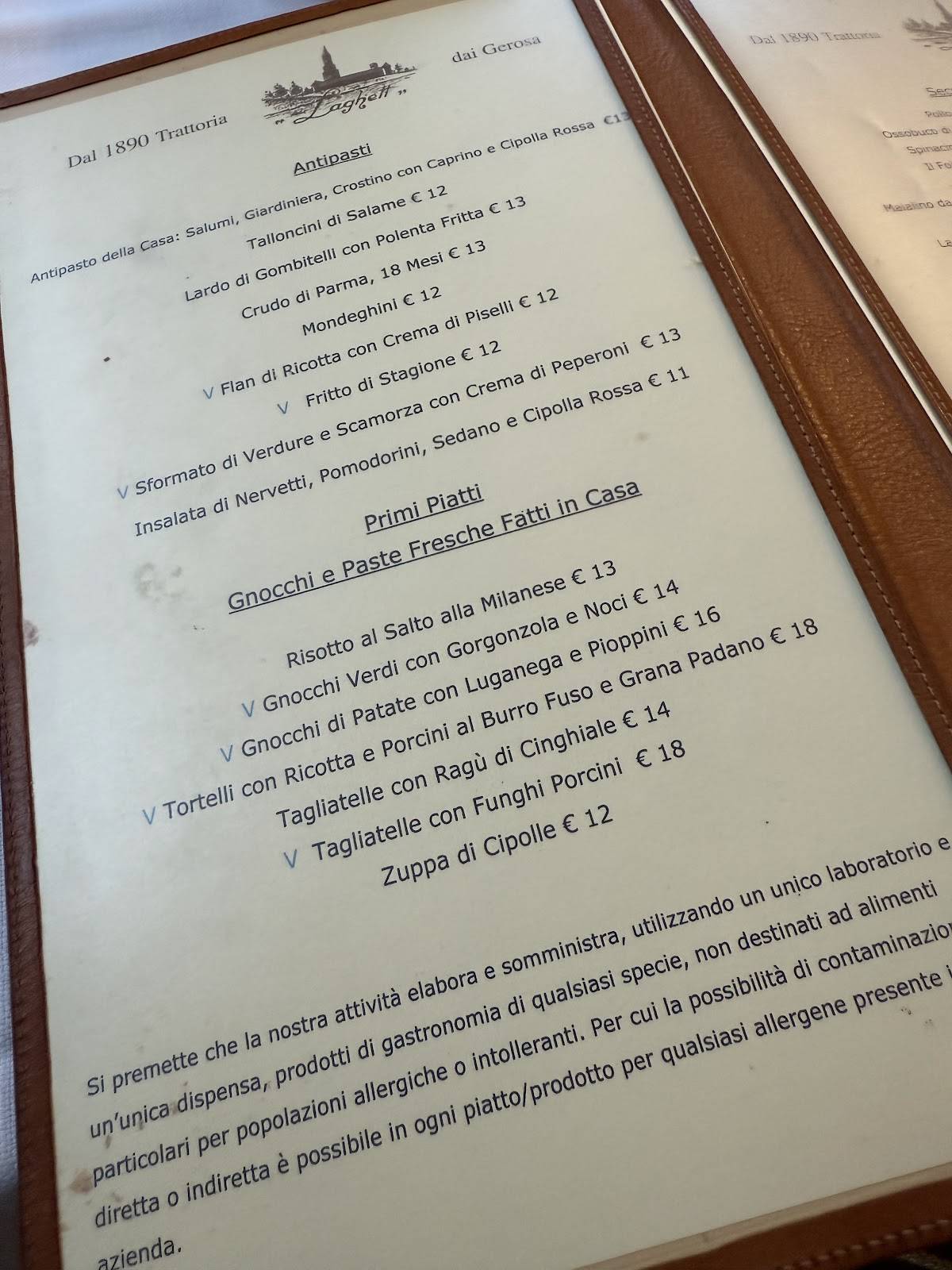 Menu di Trattoria Al Laghett 