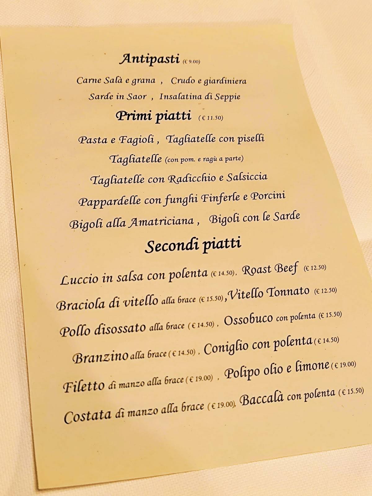 Menu di Trattoria Al Ponte 